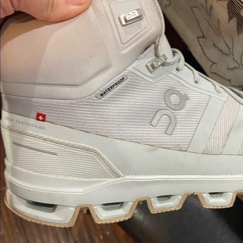 On Women's Cloudrock Waterproof Mid-Top Athletic Boots in Off-White - Picture 2 of 9